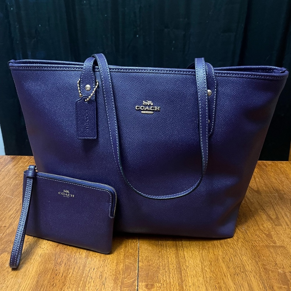 Coach Purple Pebbled Leather Tote Bag